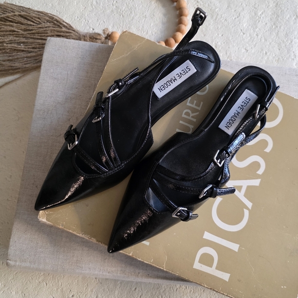 Steve Madden Peony Black Slingback Flats Size 6 - Picture 2 of 3